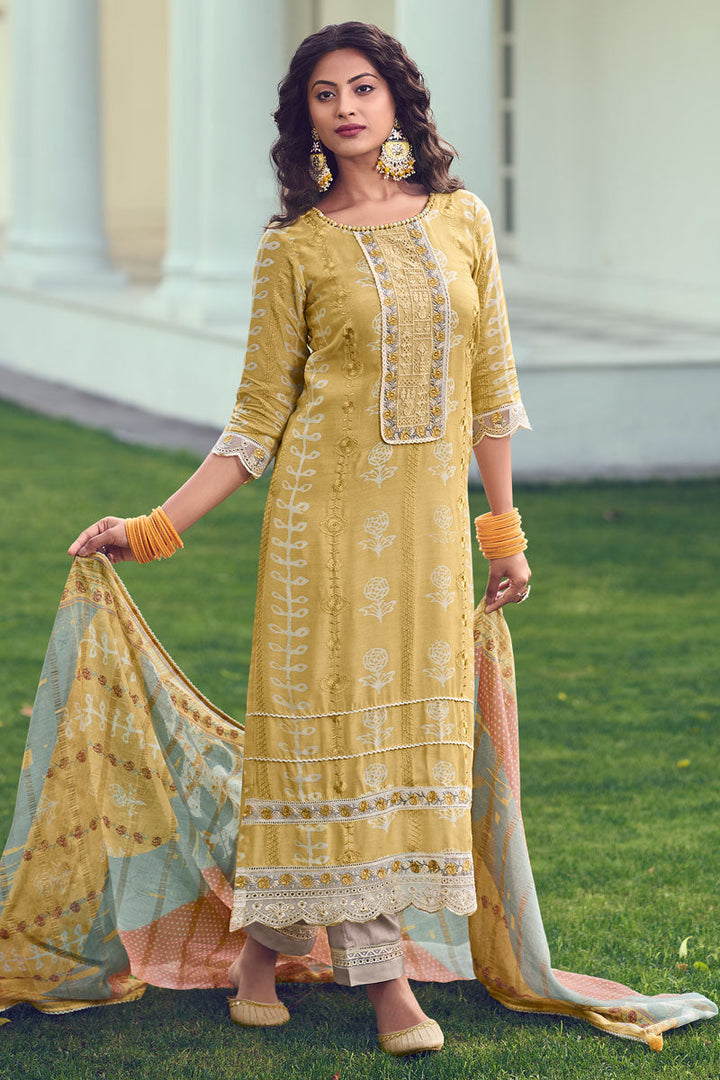 Yellow Pure Moga Silk Ethereal Elegance Batik Print Salwar Suit