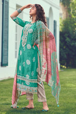 Load image into Gallery viewer, Cyan Pure Moga Silk Enchanting Symphony Designer Long Salwar Suit
