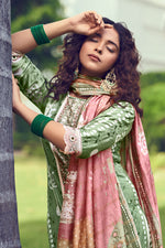 Load image into Gallery viewer, Green Lustrous Splendor Moga Silk Salwar Suit