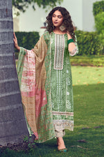 Load image into Gallery viewer, Green Lustrous Splendor Moga Silk Salwar Suit
