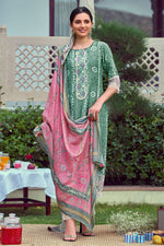 Load image into Gallery viewer, Sea Green Color Pure Moga Silk Salwar Suit With Embroidery And Batik Print
