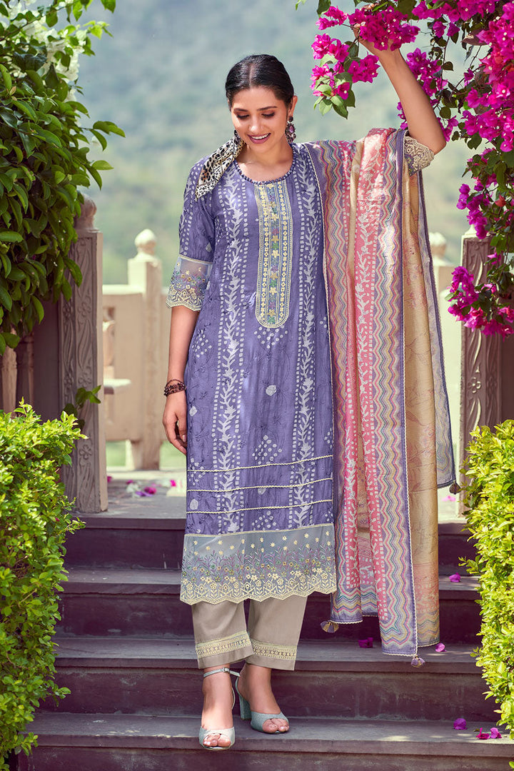 Designer Straight Cut Salwar Suit With Fancy Lace Work And Embroidery