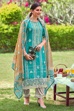 Load image into Gallery viewer, Cyan Color Designer Salwar Suit With Pure Moga Silk Embroidery And Cotton Satin Bottom