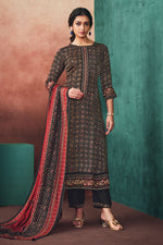 Load image into Gallery viewer, Pure Modal Silk With Pure Ajrak Print Function Wear Long Straight Cut Salwar Suit In Black Color