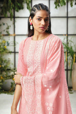 Load image into Gallery viewer, Pure Cotton Khadi Block Print With Embroidery Straight Cut Suit In Pink Color
