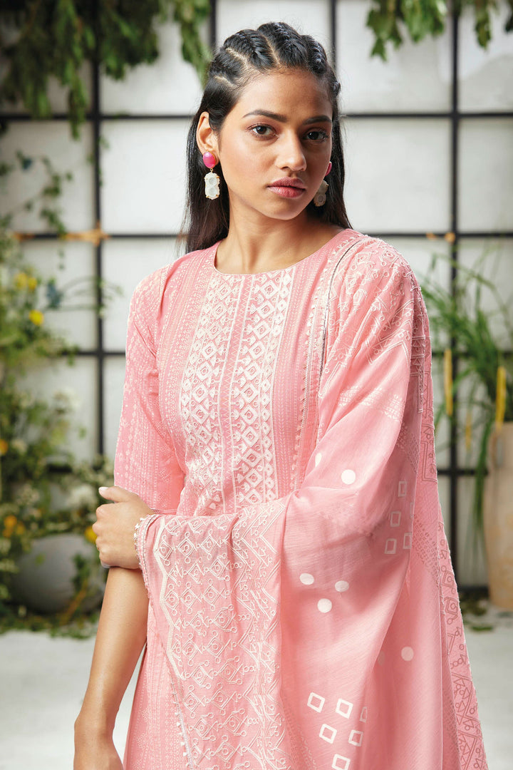 Pure Cotton Khadi Block Print With Embroidery Straight Cut Suit In Pink Color