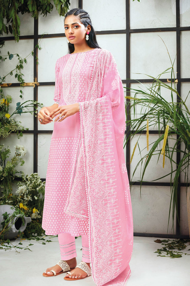 Pink Color Pure Cotton Khadi Block Print Straight Cut Salwar Kameez