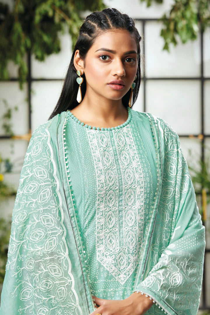 Pure Cotton Khadi Block Print Cyan Color Straight Cut Salwar Suit