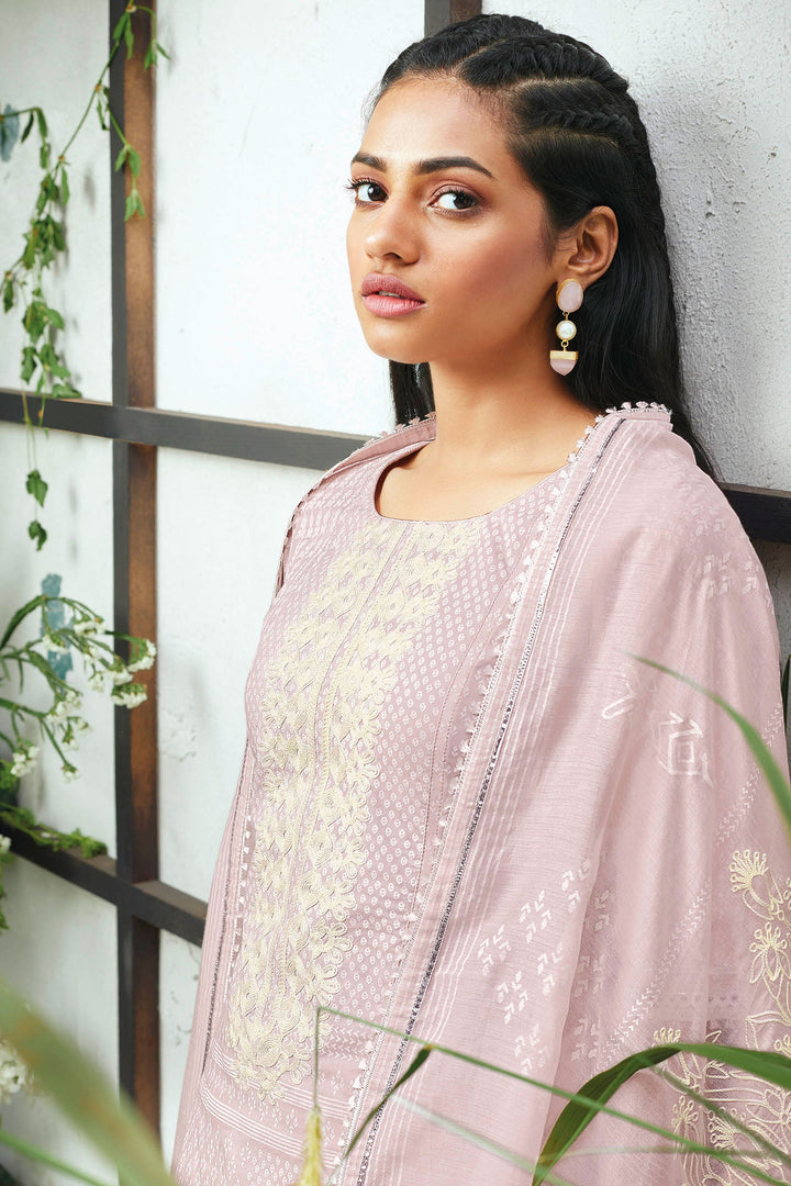 Pure Cotton Khadi Block Print Straight Cut Suit In Lavender Color