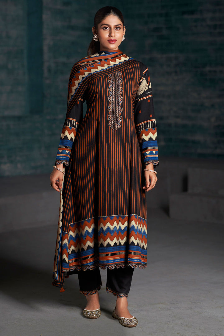 Pure Pashmina Digital Print Function Wear Salwar Kameez In Brown Color