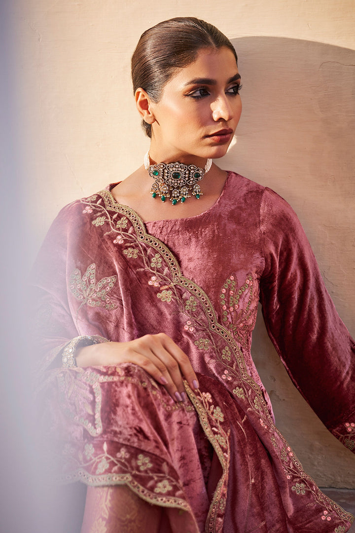 Embroidered Maroon Color Designer Salwar Suit In Pure Viscose Velvet Fabric