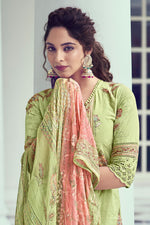 Load image into Gallery viewer, Green Pure Cotton Ethereal Elegance Straight Cut Salwar Suit