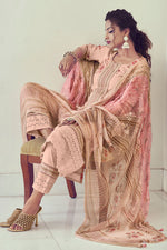 Load image into Gallery viewer, Peach Pure Cotton Artisanal Impressions Straight Cut Salwar Suit