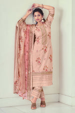 Load image into Gallery viewer, Peach Pure Cotton Artisanal Impressions Straight Cut Salwar Suit