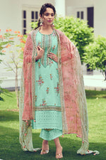 Load image into Gallery viewer, Sea Green Pure Cotton Floral Fusion Straight Cut Salwar Suit