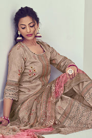 Brown Pure Cotton Serene Splendor Designer Long Straight Cut Salwar Suit