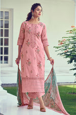 Load image into Gallery viewer, Pink Pure Cotton Floral Fusion Long Straight Cut Salwar Suit