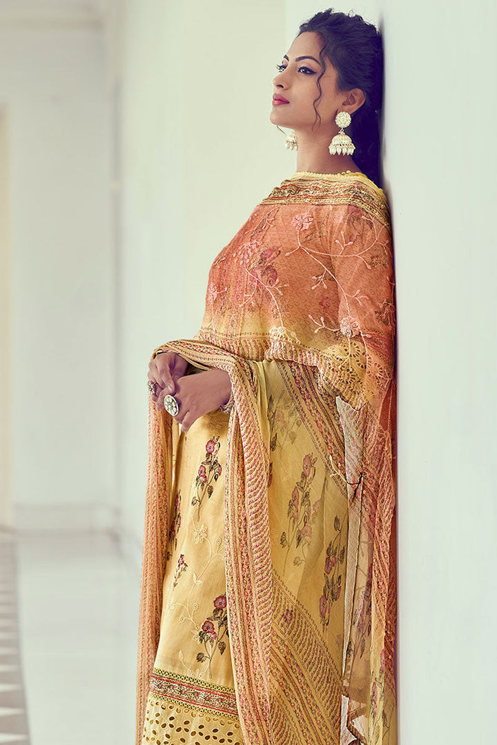 Yellow Pure Cotton Graceful Harmony Designer Long Salwar Suit