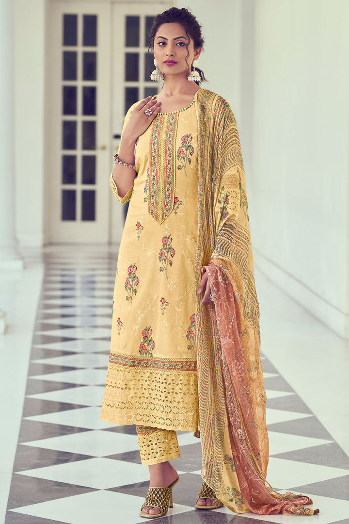Yellow Pure Cotton Graceful Harmony Designer Long Salwar Suit