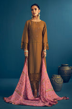 Load image into Gallery viewer, Pure Muga Silk Brown Color Borer Embroidered Unstitched Salwar Suit Set