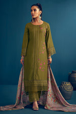 Load image into Gallery viewer, Pure Muga Silk Green Color Borer Embroidered Unstitched Salwar Suit Set