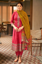 Load image into Gallery viewer, Pink Color Pure Russian Silk Gold Print Party Wear Designer Anarkali Style Salwar Suit