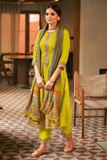 Load image into Gallery viewer, Green Color Pure Russian Silk Gold Print Party Wear Designer Anarkali Style Salwar Suit