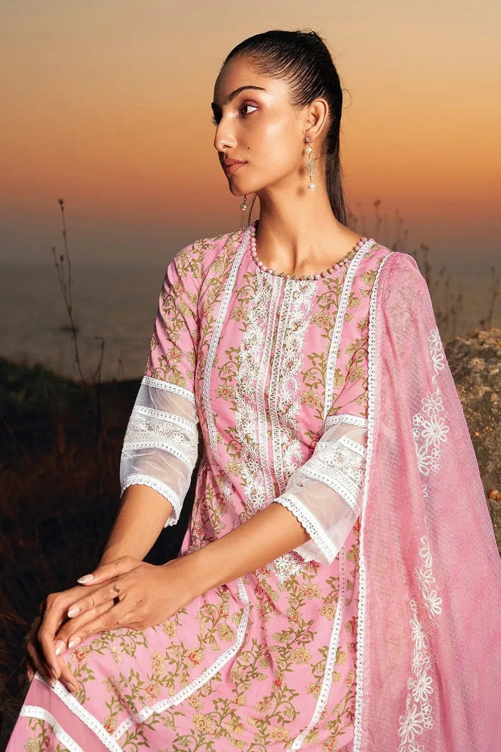 Light pink pure cotton block printed unstitched salwar suit set