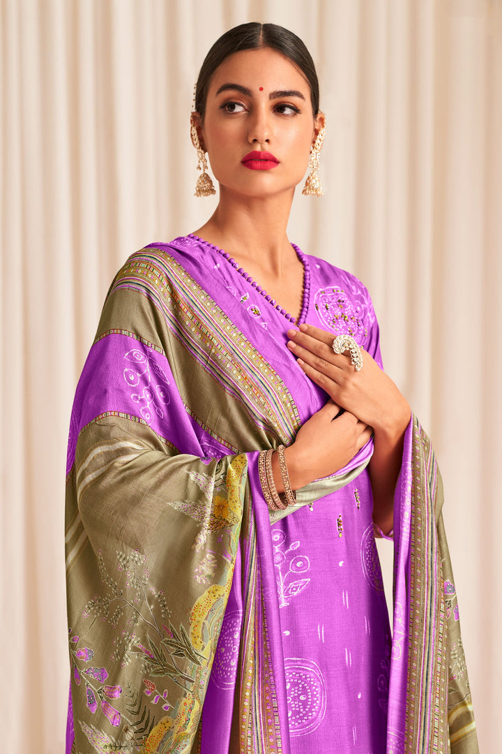 Lavender Color Pure Muslin Silk Digital Print Salwar Suit