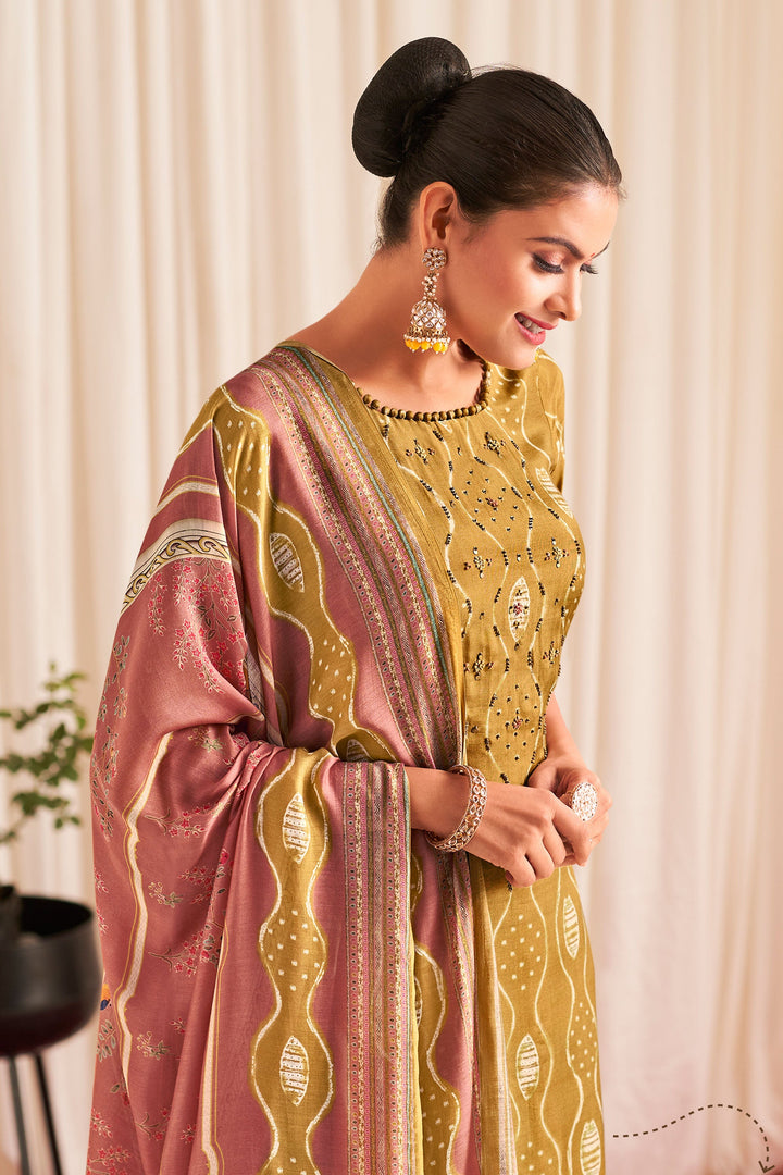 Brown Color Pure Muslin Silk Digital Print Salwar Suit