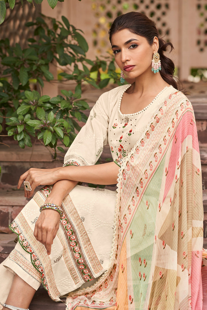 Fine Borer Embroidery Beige Color Designer Straight Cut Salwar Suit