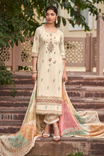 Load image into Gallery viewer, Fine Borer Embroidery Beige Color Designer Straight Cut Salwar Suit