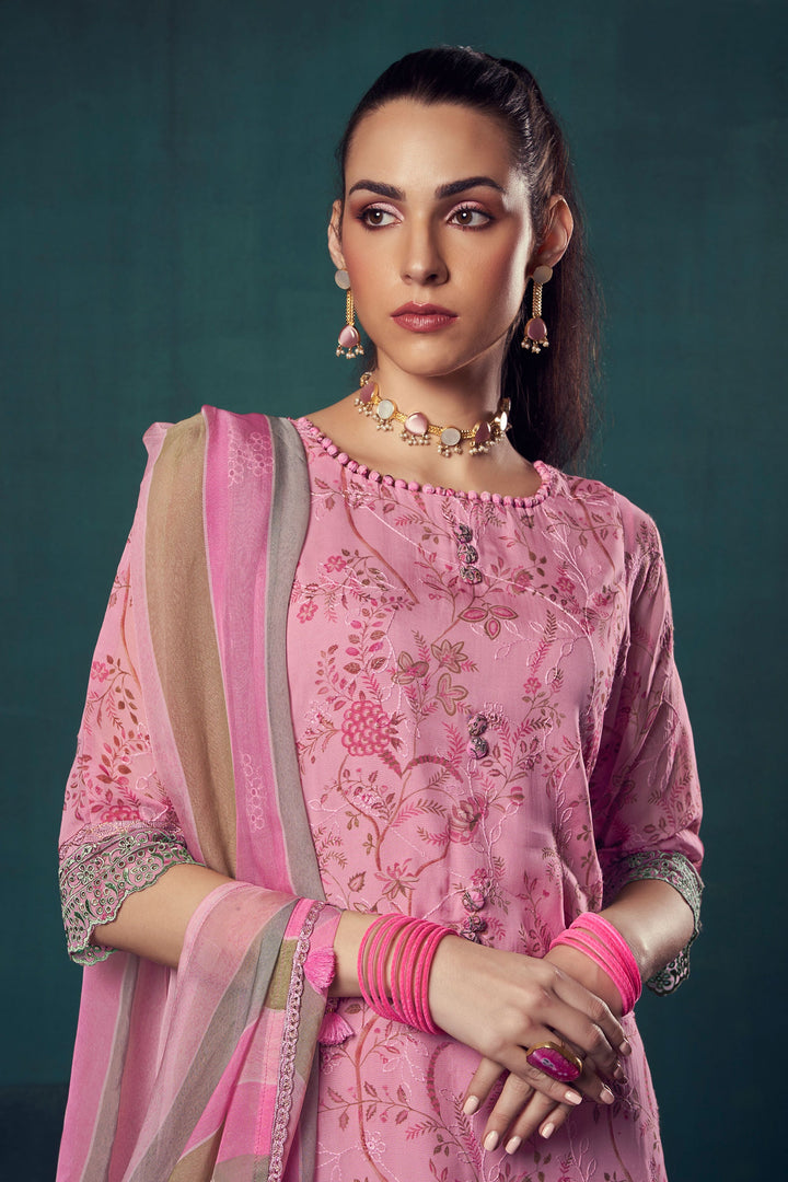 Pink Color Pure Organza Digital Printed Long Straight Cut Salwar Kameez