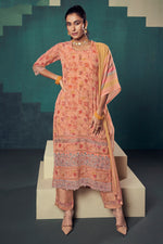 Load image into Gallery viewer, Peach Color Pure Organza Digital Printed Long Straight Cut Salwar Suit
