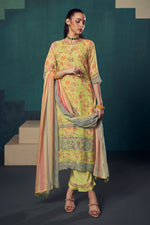 Load image into Gallery viewer, Green Color Pure Organza Digital Printed Long Straight Cut Suit