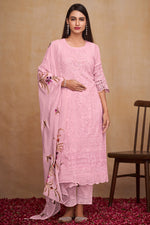Load image into Gallery viewer, Pure Bemberg Georgette Fabric Embroidered Pink Color Casual Wear Trendy Straight Cut Suit