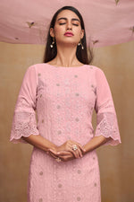 Load image into Gallery viewer, Pink Color Embroidered Daily Wear Pure Bemberg Georgette Fabric Designer Straight Cut Salwar Suit