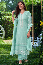 Load image into Gallery viewer, Pure Cotton Cyan Color Salwar Suit With Embroidery And Print
