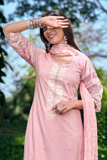 Load image into Gallery viewer, Pure Cotton Embroidery Pink Salwar Suit With Block Khadi Print Dupatta
