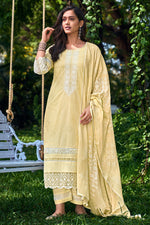 Load image into Gallery viewer, Cream Color Designer Straight Cut Salwar Suit With Khadi Block Print And Fancy Latkan
