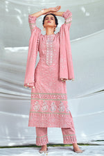 Load image into Gallery viewer, Pure Cotton Khadi Block Print Pink Long Straight Cut Salwar Kameez