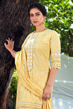 Load image into Gallery viewer, Pure Cotton Khadi Block Print Long Straight Cut Dress In Yellow Color