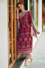 Load image into Gallery viewer, Pure Moga Silk Jacquard And Batik Placement Print Function Wear Maroon Color Salwar Suit