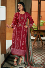 Load image into Gallery viewer, Pure Moga Silk Jacquard And Batik Placement Print Salwar Kameez In Red Color