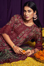 Load image into Gallery viewer, Maroon Color Festive Wear Pure Bemberg Silk Digital Print Salwar Suit
